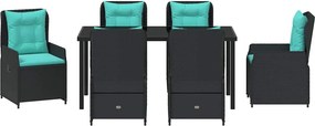 vidaXL Σέτ φαγητού για κήπο με μαξιλάρι 7 pcs Μαύρο Πολυ ράταν
