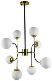 01649 GloboStar® STARDUST 01649 Vintage Φωτιστικό Οροφής Πλέγμα Πολύφωτο 8 x E27 IP20 Μαύρο & Χρυσό Μέταλλο με Λευκό Γυαλί - Μ75 x Π75 x Υ100cm