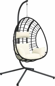 vidaXL Πολυθρόνα Egg Κρεμαστή με Βάση Μπεζ Συνθ. Ρατάν / Ατσάλι