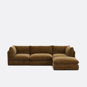 Τριθέσιος αρθρωτός καναπές με πουφ, από μελανζέ πολυεστέρα, MALO