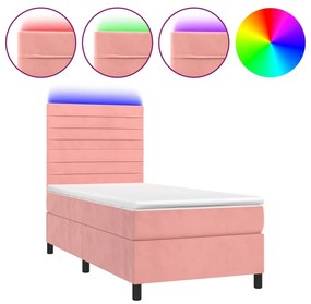 ΚΡΕΒΑΤΙ BOXSPRING ΜΕ ΣΤΡΩΜΑ &amp; LED ΡΟΖ 90X190 ΕΚ. ΒΕΛΟΥΔΙΝΟ 3136160