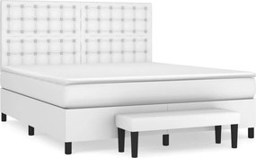 vidaXL Κρεβάτι Boxspring με Στρώμα Λευκό 180x200 εκ. Συνθετικό Δέρμα
