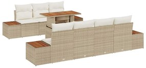 vidaXL Σετ Καναπέ Κήπου με μαξιλάρι 8 pcs Μπεζ Πολυ ράταν