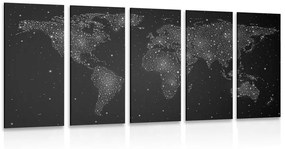 Χάρτης εικόνων 5 μερών του κόσμου με νυχτερινό ουρανό σε ασπρόμαυρο