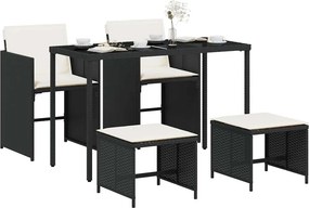 vidaXL Σετ Τραπεζαρίας Κήπου 5 Τεμαχίων Μαύρο Συνθ. Ρατάν με Μαξιλάρια