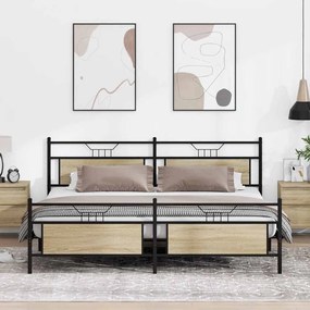 vidaXL Σκελετός Κρεβ. Χωρίς Στρώμα Sonoma Δρυς 193x203 εκ. Μεταλλικό