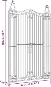 vidaXL Πύλη Κήπου Μαύρη 121 x 8 x 200 εκ. από Σφυρήλατο Σίδερο