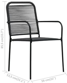 Καρέκλες Κήπου 2 τεμ. Μαύρες από Βαμβακερό Σχοινί / Ατσάλι - Μαύρο