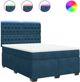 vidaXL Κρεβάτι Boxspring με Στρώμα Μπλε 140x190 εκ. Βελούδινο
