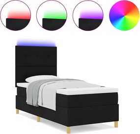 vidaXL LED Κρεβάτι με βάθρο με στρώμα Μαύρο 90 x 190 cm ύφασμα
