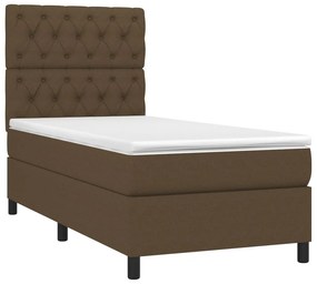 vidaXL Κρεβάτι Boxspring με Στρώμα &amp; LED Σκ.Καφέ 80x200 εκ. Υφασμάτινο