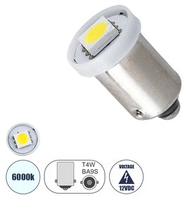 GloboStar® BA9S T4W 81282 Λάμπα Αυτοκίνητου 5050 1SMD HIGH BRIGHT 0.12W 12LM DC12V IP20 Ψυχρό Λευκό 6000K