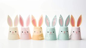 Intra Συλλεκτικό Ξύλινο Παζλ Plywood  4mm - Πολύχρωμα χάρτινα κύπελλα αυτιών Πάσχας Λαγουδάκι Σε Ξύλινο Κουτί - Διαστάσεις: 10x10 cm – 25 κομμάτια