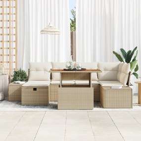 vidaXL Σετ Καναπέ 7 Τεμαχίων Με Μαξιλάρια Μπεζ Πολυ Ρατάν