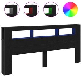vidaXL Κεφαλάρι αποθήκευσης με LED Φώτα Μαύρο Δρυς 220x18,5x103,5 εκ