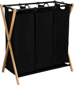 Καλάθι Απλύτων 3 Θέσεων (68x40x76) Estia Bamboo Essentials Μαύρο 02-26967
