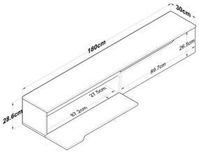 Έπιπλο τηλεόρασης επιτοίχιο Sabina λευκό-καρυδί 180x30x28.5εκ