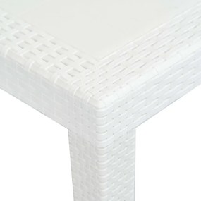 Τραπέζι Κήπου Λευκό με Εμφάνιση Ρατάν 150x90x72 εκ. Πλαστικό - Λευκό