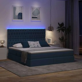 vidaXL LED Κρεβάτι αποθήκευσης με στρώμα Μπλε 160 x 200 cm Ύφασμα