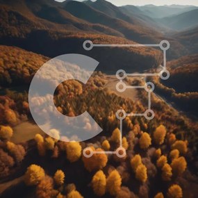 Intra Συλλεκτικό Ξύλινο Παζλ Plywood 4mm - Εναέρια άποψη του πολύχρωμου ορεινού τοπίου με τα ρέματα Σε Ξύλινο Κουτί - Διαστάσεις: 10x10 cm – 25 κομμάτια