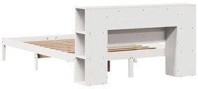Κρεβάτι Βιβλιοθήκη Χωρίς Στρώμα Λευκό 135x190 εκ Μασίφ Πεύκο - Λευκό