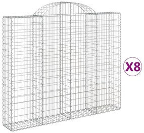 Συρματοκιβώτια Τοξωτά 8 τεμ. 200x30x160/180 εκ. Γαλβαν. Ατσάλι - Ασήμι