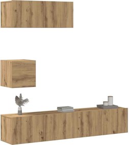 vidaXL Σετ ντουλαπιών τηλεόρασης 4 τεμαχίων Επιτοίχιο Τεχνικής Δρυς