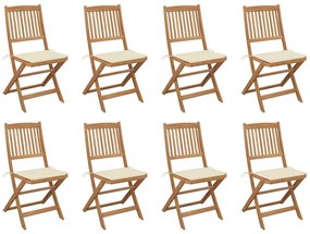 Καρέκλες Εξ. Χώρου Πτυσσόμενες 8 τεμ. Ξύλο Ακακίας &amp; Μαξιλάρια - Κρεμ