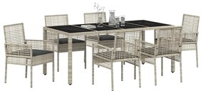 vidaXL Σέτ φαγητού για κήπο 7 pcs Ανοιχτό γκρι Πολυ ράταν