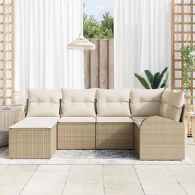 vidaXL Σετ Καναπέ Κήπου με μαξιλάρι 6 pcs Μπεζ Πολυ ράταν