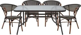 ΣΕΤ ΤΡΑΠΕΖΑΡΙΑ 5ΤΜΧ 140X80 &amp; 4 ΠΟΛΥΘΡΟΝΕΣ BAMBOO LOOK ΚΑΦΕ