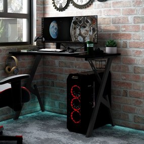 Γραφείο Gaming Μαύρο 90 x 60 x 75 εκ. με Πόδια σε Σχήμα Υ