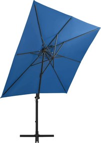 vidaXL Ομπρέλα Κρεμαστή Κήπου με Ιστό και LED Μπλε 250 εκ.