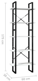 Βιβλιοθήκη με 5 Ράφια Λευκή 60 x 30 x 175 εκ. από Ξύλο Πεύκου - Λευκό