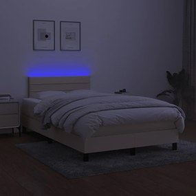 vidaXL Κρεβάτι Boxspring με Στρώμα &amp; LED Κρεμ 120x190 εκ. Υφασμάτινο