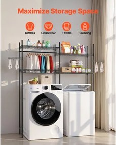 VEVOR Over Washer and Dryer Storage Shelf Two Row 4 Tiers Washer Rack Black