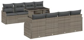 vidaXL Σετ Καναπέ 9 κομματιών  με Μαξιλάρια Γκρι Πολυ Ρατάν