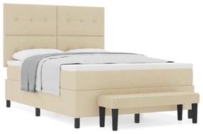 vidaXL Κρεβάτι με Στρώμα & Παγκάκι Κρεμ 140x200 εκ Ύφασμα