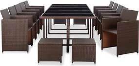 vidaXL Σετ Τραπεζαρίας Εξ. Χώρου 15 τεμ. Καφέ Συνθ. Ρατάν με Μαξιλάρια