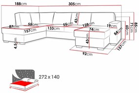 Γωνιακός Καναπές Comfivo 227, Λειτουργία ύπνου, Τριανταφυλλί, Αποθηκευτικός χώρος, 305x188x85cm, 138 kg, Πόδια: Ξύλο | Epipla1.gr