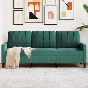 Καναπές Τριθέσιος Σκούρο πράσινο 180 εκ. Βελούδινος