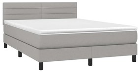 vidaXL Κρεβάτι Boxspring με Στρώμα &amp; LED Αν.Γκρι 140x200 εκ Υφασμάτινο