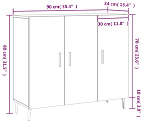 Ντουλάπι Γκρι Sonoma 90 x 34 x 80 εκ. από Επεξεργασμένο Ξύλο - Γκρι