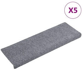 vidaXL Αυτοκόλλητα Πατάκια Σκαλιών 5 τεμ. Ανοιχτό Γκρι Ορθογώνια Άκρη 65x21x4 εκ.