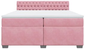 vidaXL Κρεβάτι Boxspring με Στρώμα Ροζ 200x200 εκ. Βελούδινο