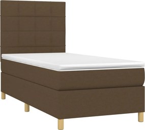 vidaXL Κρεβάτι Boxspring με Στρώμα Σκούρο Καφέ 90x190 εκ. Υφασμάτινο