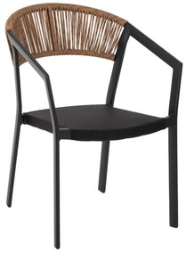 ARMCHAIR ALUMINUM  BLACK FRAME AND TEXTLINE- BEIGE RATTAN BACKREST 57,5x59x81,5Hcm.