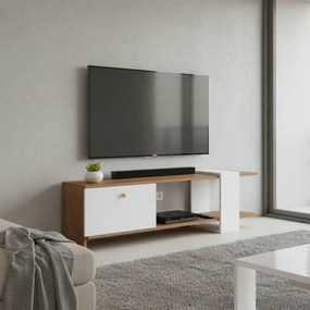 Έπιπλο τηλεόρασης Standi μελαμίνης σε φυσική-λευκή απόχρωση 120x25x36.8εκ 120x25x36.8 εκ.