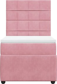 vidaXL Κρεβάτι Boxspring με Στρώμα Ροζ 80 x 200 εκ. Βελούδινο