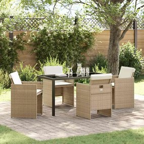 vidaXL Σέτ φαγητού για κήπο με μαξιλάρι 5 pcs Μπεζ Πολυ ράταν